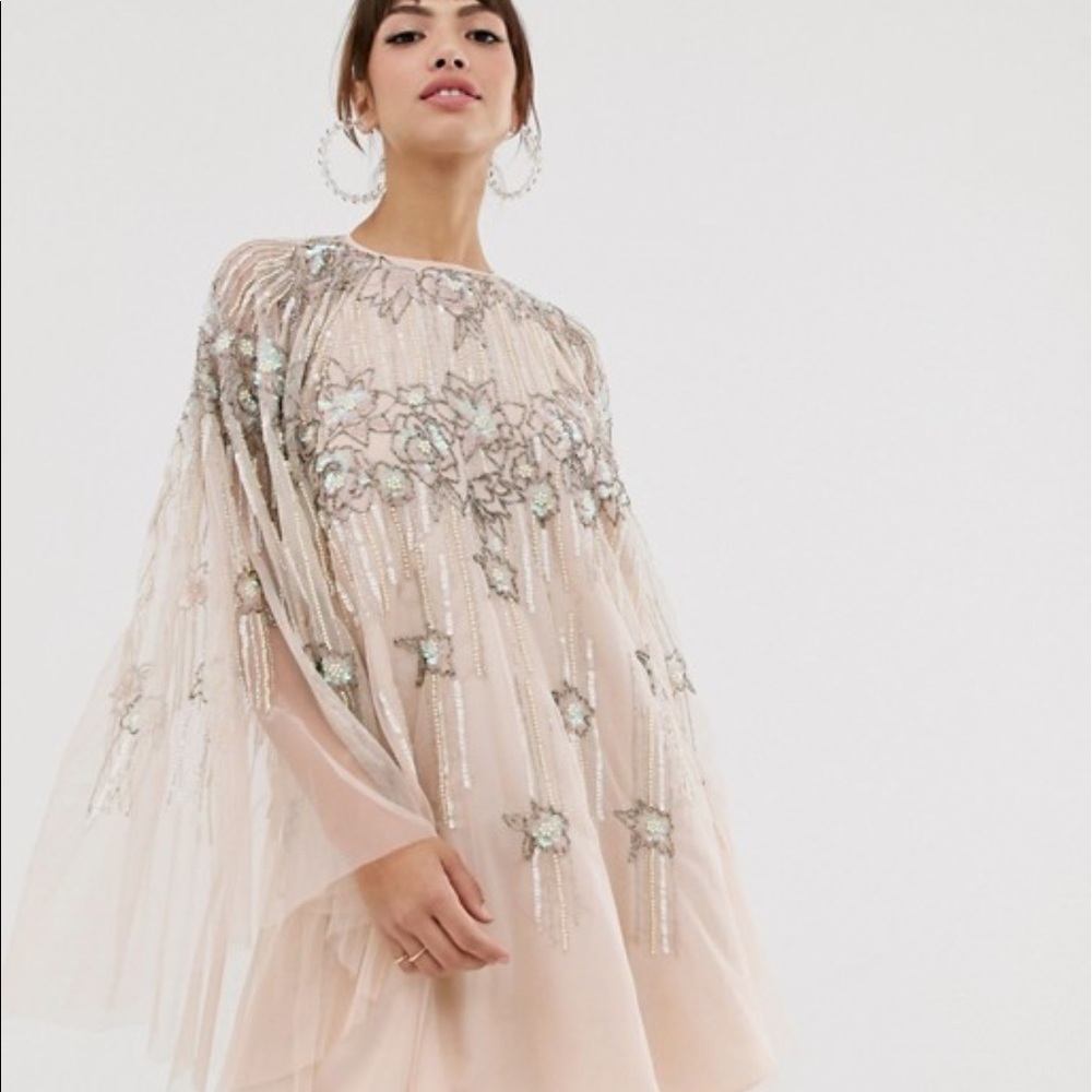 ASOS Design cape mini dress in pearl and sequin